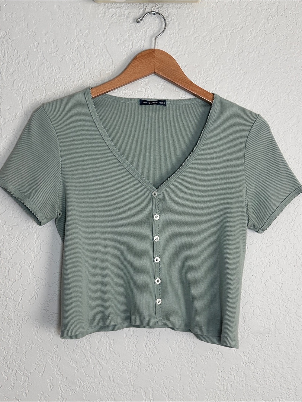 NEW Brandy Melville Sage Green Ribbed Button-Front Crop Top